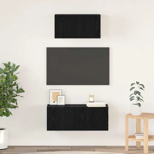 Conjunto de Móvel de TV   Carvalho Preto Madeira Processada (2 pcs)