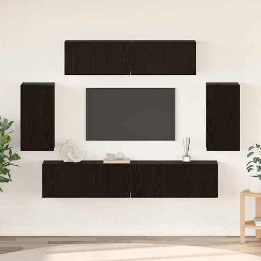 Conjunto de Móvel de TV   Carvalho Preto Madeira Processada (6 pcs)