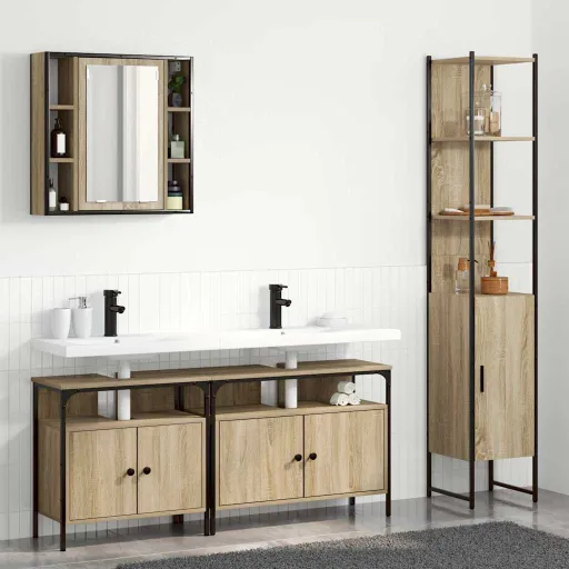 Conjunto de Móveis para Banheiro   Carvalho Sonoma (4 pcs)