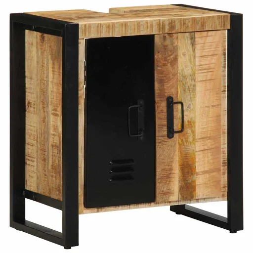 Armário de Banheiro com Porta Castanho Madeira de Manga Maciça