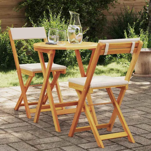 Conjunto de Jantar para Jardim com Almofada   Óleo Natural (3 pcs)