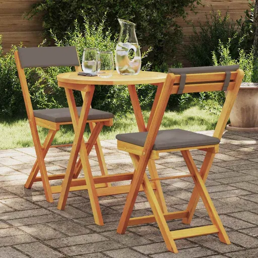 Conjunto de Jantar para Jardim com Almofada   Óleo Natural (3 pcs)
