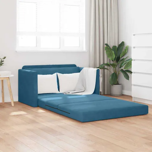Sofá-Cama 110cm Azul Veludo