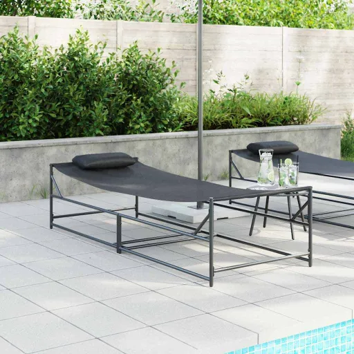 Chaise de Jardim 2 Unid. Preto Aço Revestido a pó