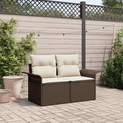 Sofá de Jardim com Almofada Castanho 141 x 62 x 69cm Vime PE