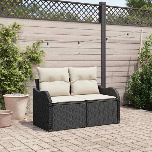 Sofá de Jardim com Almofada Preto 121 x 62 x 69cm Vime PE