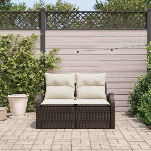 Sofá de Jardim com Almofada Castanho 124 x 62 x 69cm Vime PE
