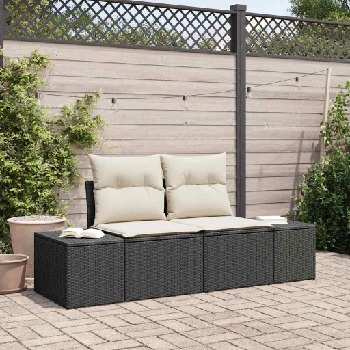 Sofá de Jardim com Almofada Preto 184 x 62 x 69 cm Vime PE