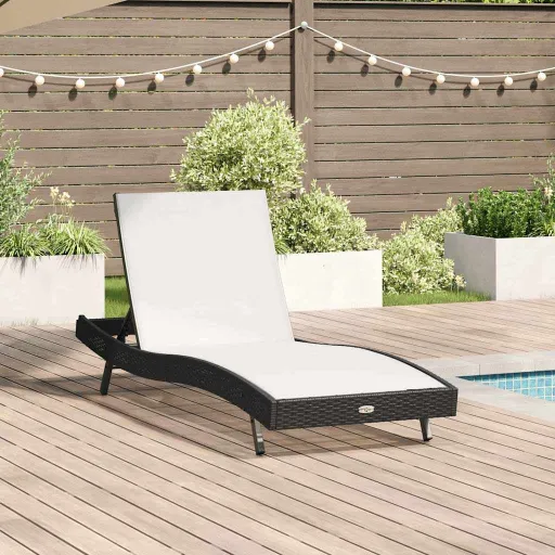Espreguiçadeira Preto e Branco 197 x 70 x 82 cm Vime PE