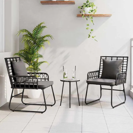 Conjunto de Jantar para Jardim   Preto e Anthracite Vime PE (3 pcs)