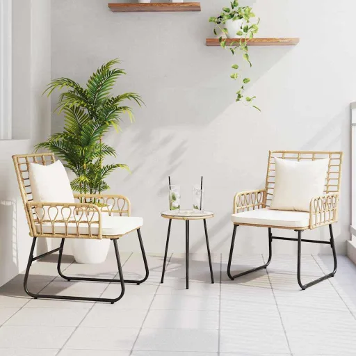 Conjunto de Jantar para Jardim   Marrom e Creme Vime PE (3 pcs)