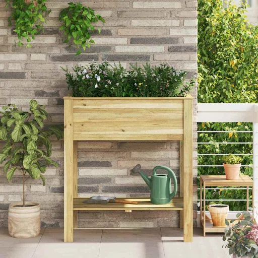 Jardineira Alta com Prateleira Castanho 85,5 x 46,5 x 96 cm