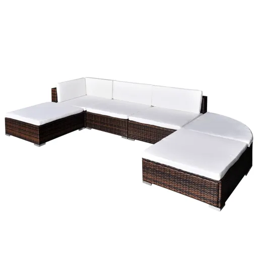 Conjunto Lounge de Jardim c/ Almofadões Vime PE Castanho (6 pcs)