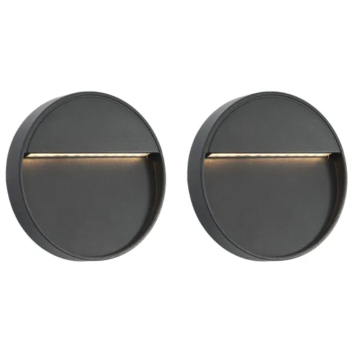 Candeeiros LED de Parede Exterior   3 W Redondo Preto (2 pcs)