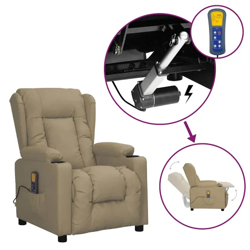 Poltrona de Massagens Elevatória Couro Artificial Cappuccino