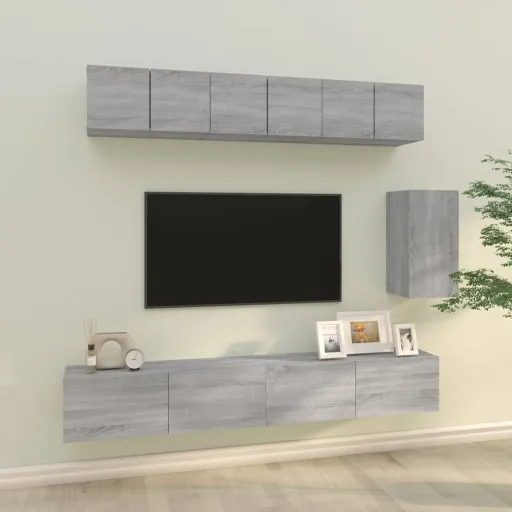 Conjunto Móveis TV Derivados de Madeira Cinzento Cinzento (6 pcs)