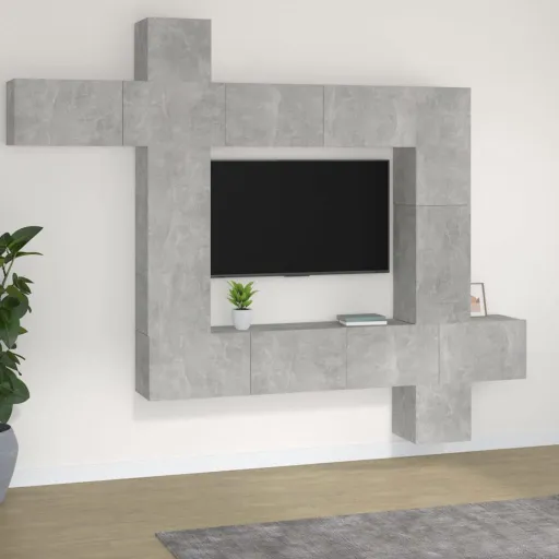 Conjunto Móveis de TV   Madeira Processada Cinzento Cimento (9 pcs)
