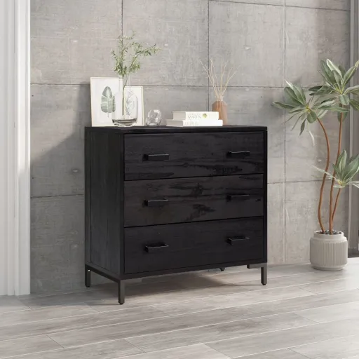 Cómoda 75x35x70 cm Pinho Maciço Preto