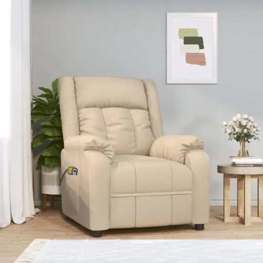 Poltrona Elevatória de Massagens Elétrica Tecido Creme