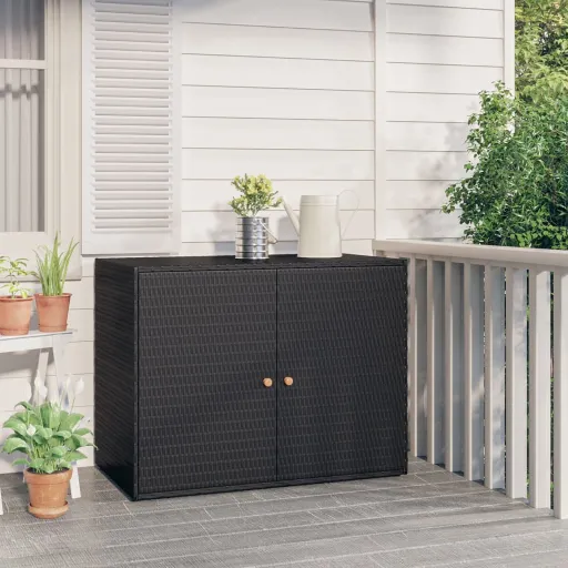Armário de Armazenamento de Jardim Preto 100x55,5x80 cm Vime Sintético