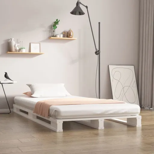 Cama de Paletes de Solteiro 90x190 cm Pinho Maciço Branco