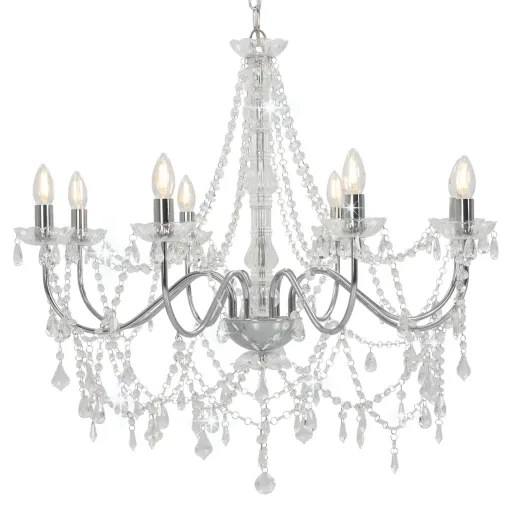 Lustre com Contas Lâmpadas 8 x E14 Prateado