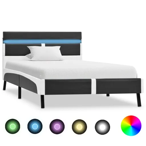 Estrutura de Cama c/ LED 90x200 cm Couro Artificial Cinzento