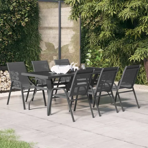 Conjunto de Jantar para Jardim Cinzento e Preto (7 pcs)