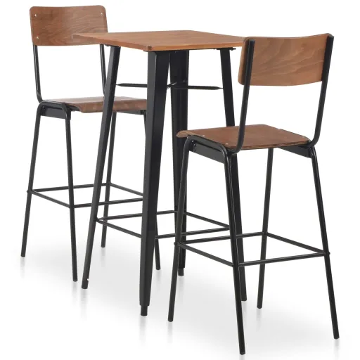 Conjunto de Bar em Aço Castanho e Preto (3 pcs)