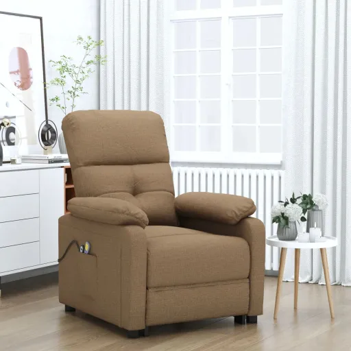 Poltrona de Massagens Elétrica Reclinável Tecido Castanho