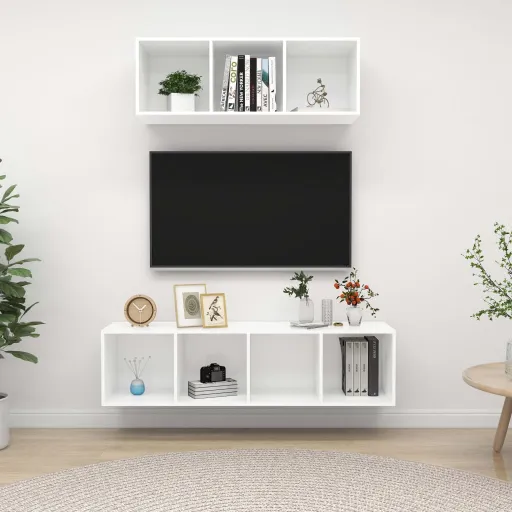 Conjunto de Móveis de TV Contraplacado Branco (2 pcs)