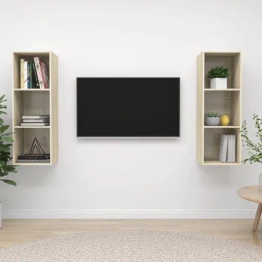 Armários de Parede TV   Derivados Madeira Carvalho Sonoma (2 pcs)