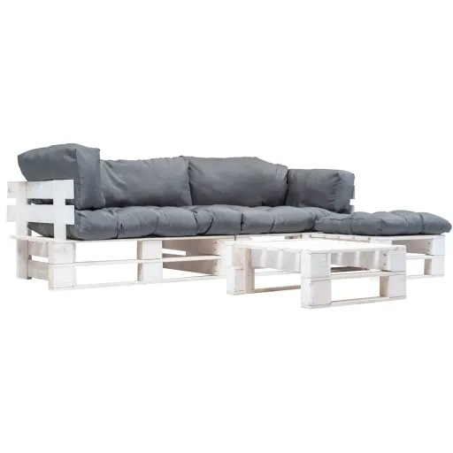 Sofás de Paletes Jardim   Almofadões Cinzentos Madeira (4 pcs)