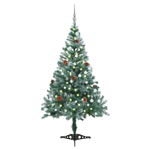 Árvore de Natal Pré-Iluminada Geada c/ Bolas e Pinhas 150 cm