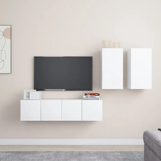 Conjunto de Móveis de TV Derivados de Madeira Branco (4 pcs)