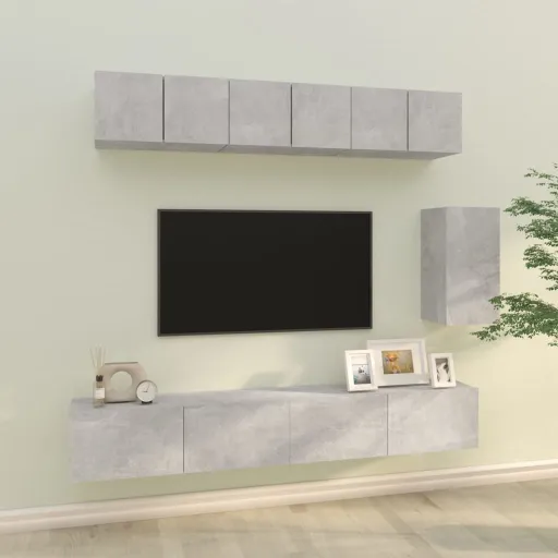 Conjunto Móveis TV Derivados de Madeira Cinzento Cimento (6 pcs)