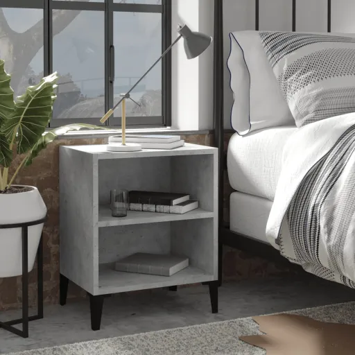 Mesa de Cabeceira c/ Pernas em Metal 40x30x50 cm Cinza Cimento