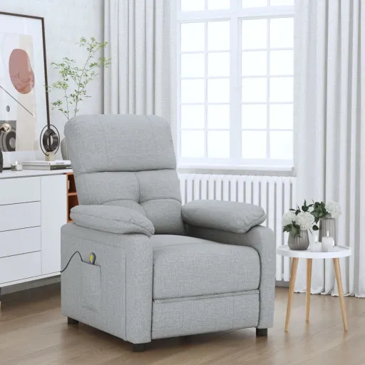 Poltrona de Massagens Tecido Cinzento-Claro