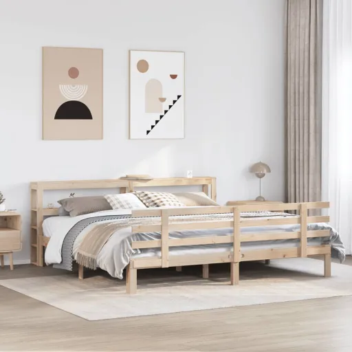 Estrutura de Cama com Cabeceira 180x200 cm Pinho Maciço