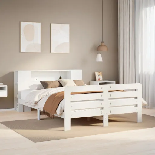 Cama Sem Colchão 135x190 cm Madeira de Pinho Maciça Branco