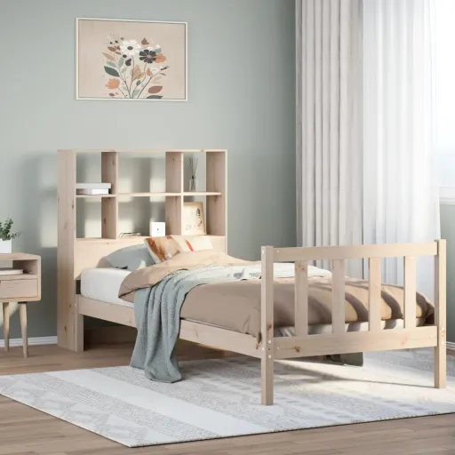 Cama com Estante Sem Colchão 90x200 cm Pinho Maciço