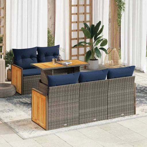 Conjunto Sofás Jardim com Almofadões PE/Acácia Cinzento (6 pcs)