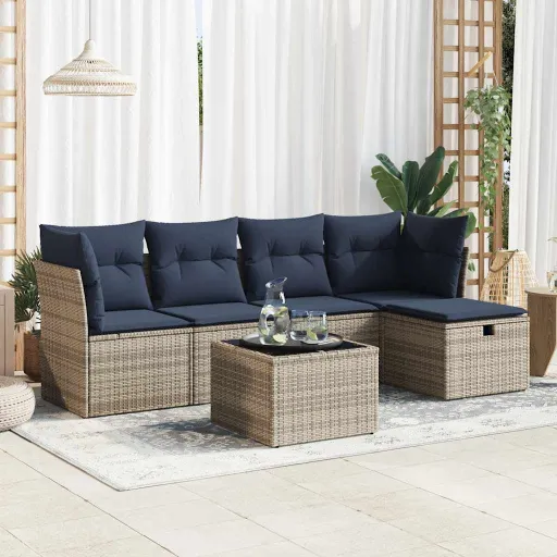 Conjunto Sofás de Jardim com Almofadões Vime Cinzento (6 pcs)