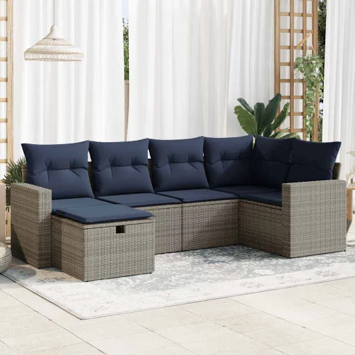 Conjunto Sofás de Jardim com Almofadões Vime Cinzento (6 pcs)