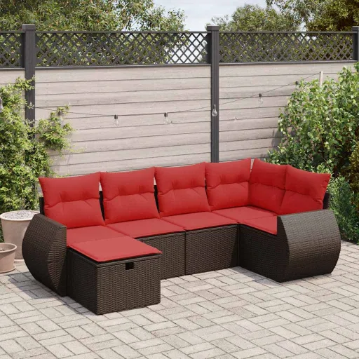 Conjunto de Sofás Jardim c/ Almofadões Vime PE Castanho (6 pcs)