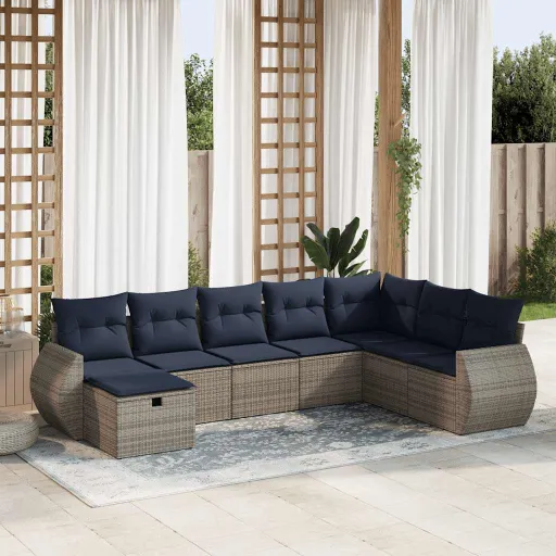 Conjunto Sofás de Jardim c/ Almofadões Vime PE Cinzento (8 pcs)