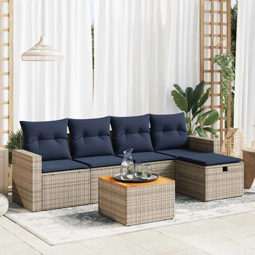 Conjunto Sofás de Jardim com Almofadões Vime Cinzento (6 pcs)