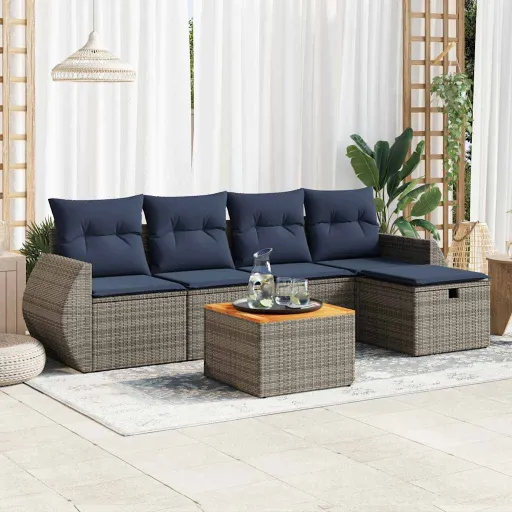 Conjunto Sofás de Jardim com Almofadões Vime Cinzento (6 pcs)