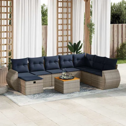 Conjunto Sofás p/ Jardim com Almofadões Vime PE Cinzento (9 pcs)