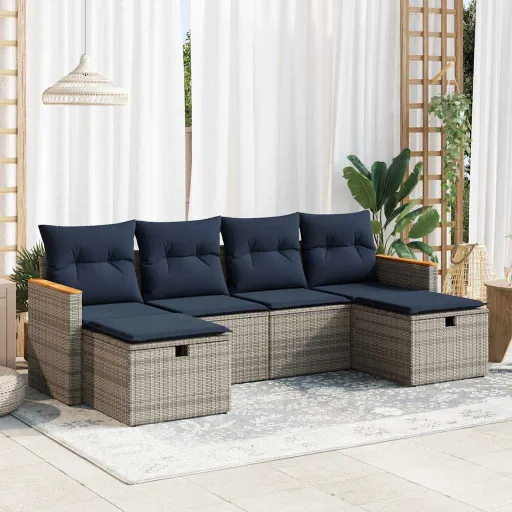 Conjunto Sofás de Jardim com Almofadões Vime Cinzento (6 pcs)